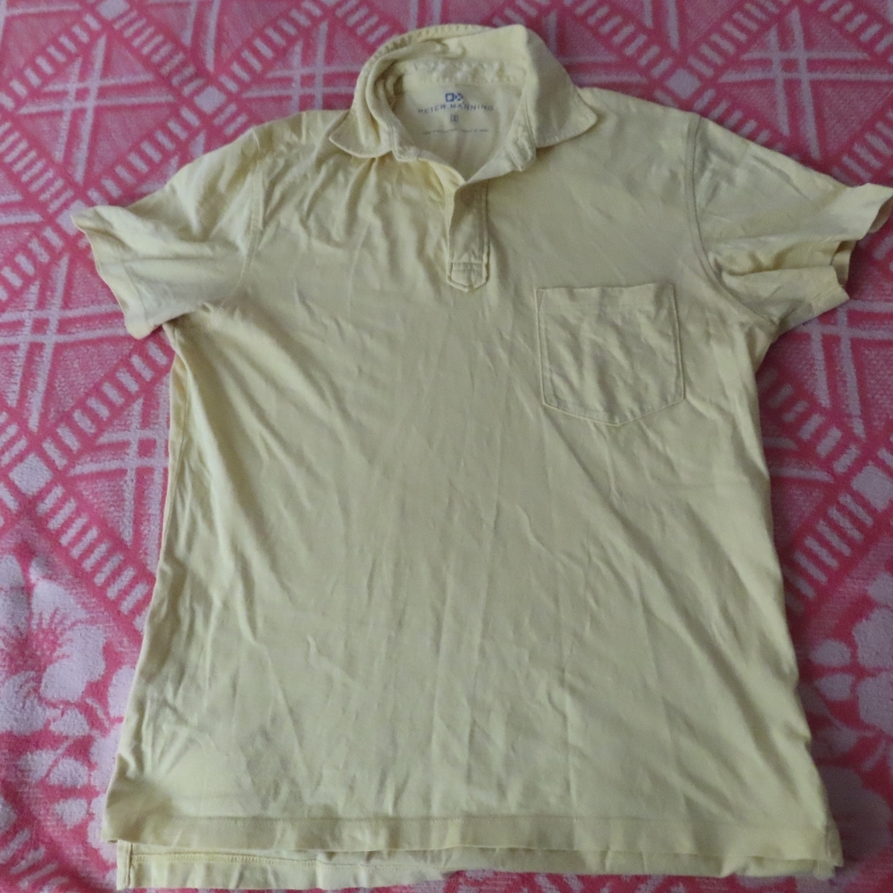 Peter Manning Polo Shirt Mens 2  yellow Pocket Short Sleeve Pima Cotton